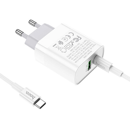 Сетевое зарядное устройство, 1 PD 20W + 1 USB 3.0 QC (C80A), HOCO, Type-C to Type-C, белый