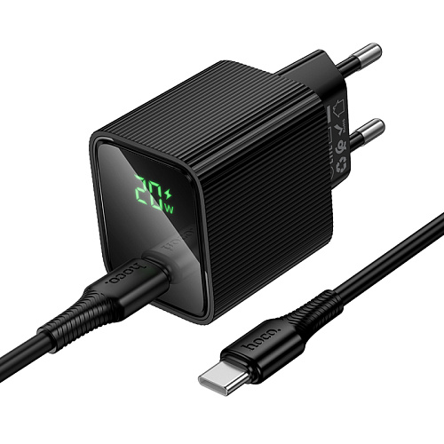 Сетевое зарядное устройство, 1 PD 20W  (CS82A), HOCO, Type-C to Type-C, с дисплеем, черный