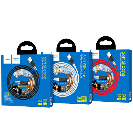 USB Кабель Micro, HOCO, X48, силиконовый с пружинкой, черный