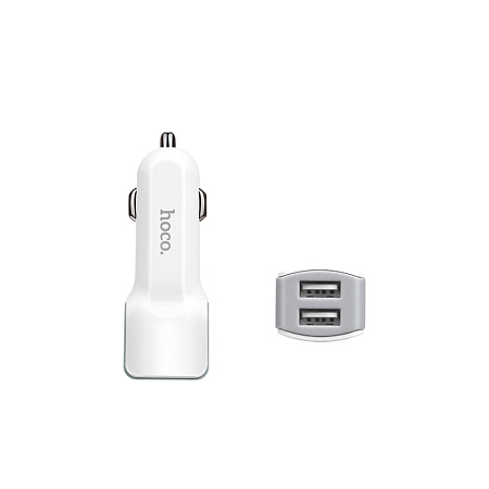 Автомобильное зарядное устройство, 2 USB 2.4A (Z23), usb cable micro, HOCO, белый