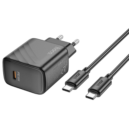 Сетевое зарядное устройство, 1 PD 30W (CS22A), HOCO, Type-C to Type-C, черный