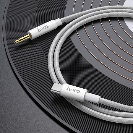 AUX Audio кабель 3,5 мм на Type-C, UPA19, HOCO, серебряный