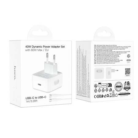 Сетевое зарядное устройство, 1 PD 40W (C161A), HOCO, Type-C to Type-C, цвет белый