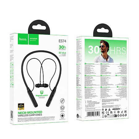 Беспроводные наушники ES74, HOCO, спортивные наушники с шейным ободком, черный