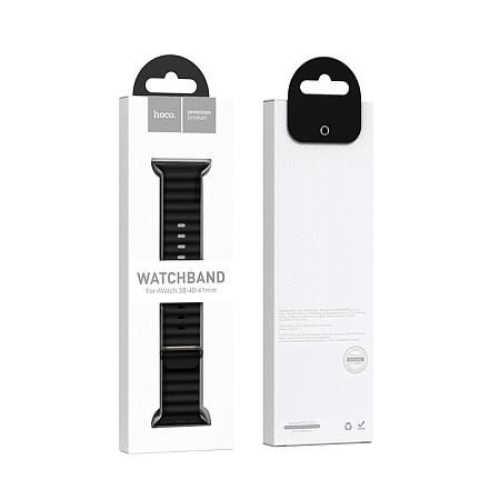 Ремешок на руку для Apple Watch 44/45/46/49 мм, HOCO, WA12, силиконовый ребристый, черный