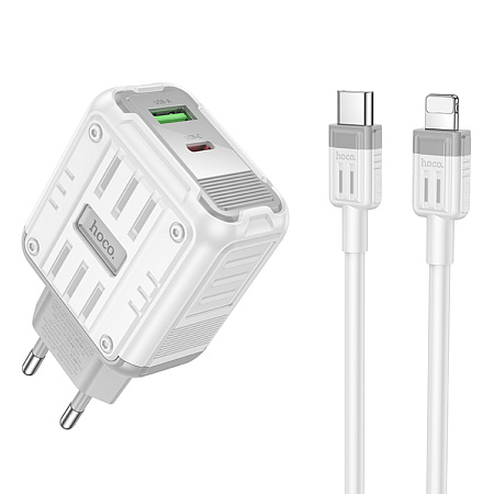 Сетевое зарядное устройство, 1 PD 45W + 1 USB 3.0 QC (C136A), HOCO, Type-C to Lightning, белый