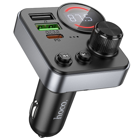 Bluetooth FM модулятор, E86, HOCO, 1 USB QC3.0+1 PD (30Вт)+1 USB 5V/0.5A, черный