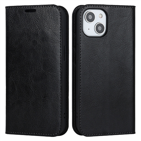 Чехол-книжка для iPhone 14 Plus, боковой, экокожа, черный