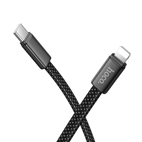 Кабель Lightning to Type-C (PD), HOCO, X125, 1м, плоский, 30W, черный