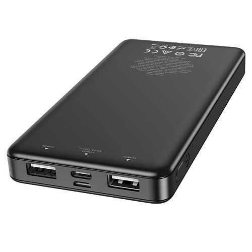 Универсальный Доп. Аккумулятор 10000mAh, J84, HOCO, выход 2 USB (5V/2A), вход Micro/Type-C, с дисплеем, черный