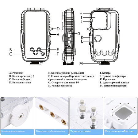 Чехол для дайвинга для IPhone 15 Pro Max/15Pl/14M/14Pl/13PM/12PM/11PM, 40 м погружение, вакуумный,PULUZ