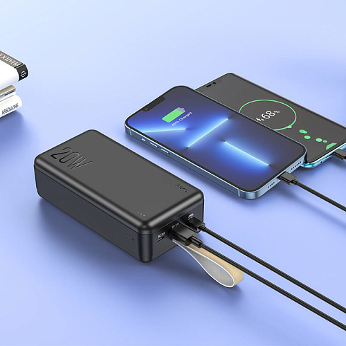 Универсальный Доп. Аккумулятор 30000mAh, J87B, HOCO, выход 1 USB (18W), 1 PD (20W), вход Micro/Type-C, черный