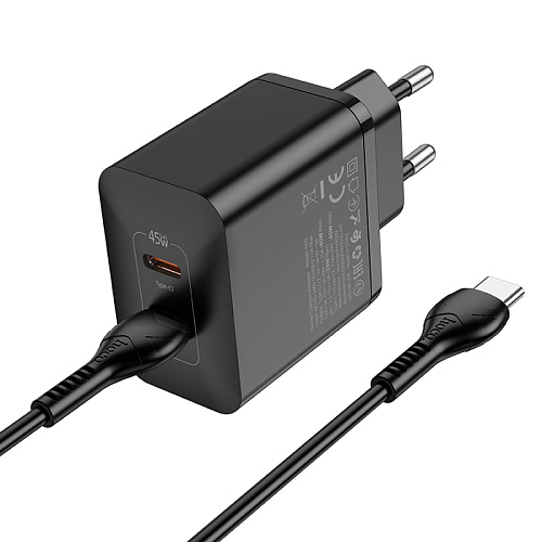 Сетевое зарядное устройство, 2 PD 45W (N35), HOCO, Type-C to Type-C, черный