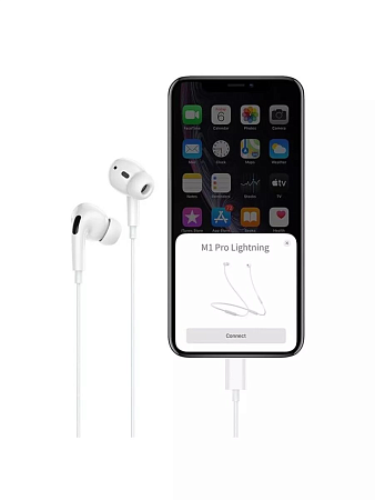 Проводные наушники M1 Pro, Lightning, HOCO, вакуумные с микрофоном, белые