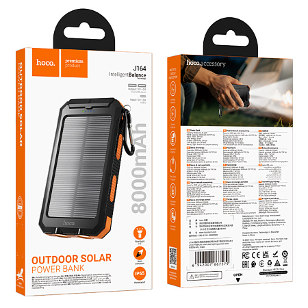 Универсальный Доп. Аккумулятор 8000mAh, J164, HOCO, 2USB (5V/2A) c фонариком, черный