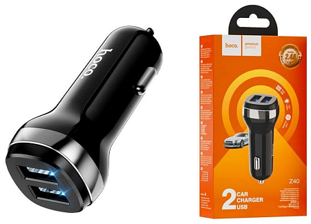 Автомобильное зарядное устройство, 2 USB 2.4A (Z40), HOCO, черный
