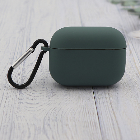 Чехол силиконовый для Airpods Pro/Pro 2, X-CASE, зеленый лес с карабином