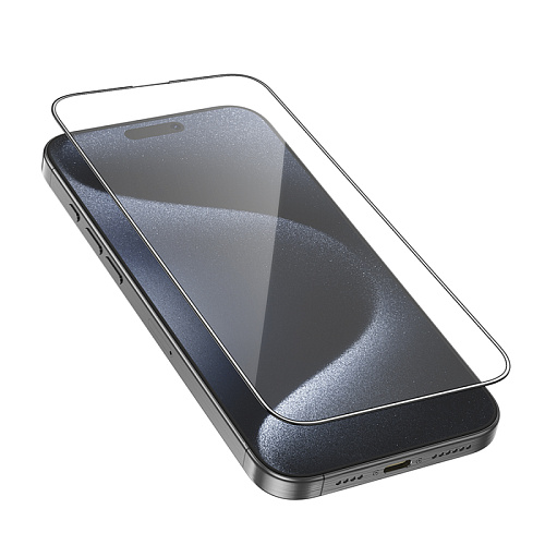 Защитное стекло для iPhone 16 Pro/17, G5, HOCO, Full screen silk screen HD tempered glass, черное