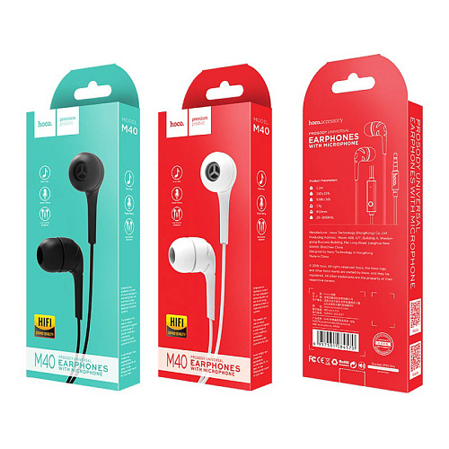 Проводные наушники M40 Prosody Universal Earphone, HOCO, вакуумные с микрофоном, черные