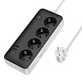 Сетевой фильтр на 4 розетки+3 USB+1 PD(30Вт), 1.5 м, AC22, Sunlight, HOCO, черный