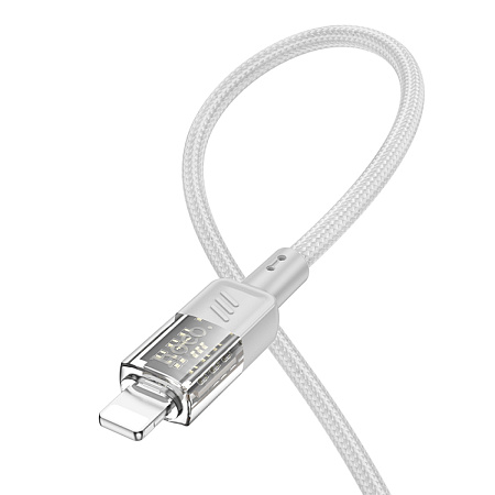 Кабель Lightning to Type-C (PD), HOCO, U129, 1.2м, серый с прозрачным