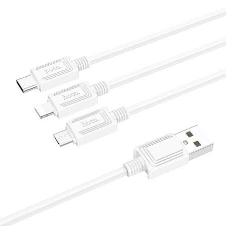 USB дата кабель Lightning+Micro+Type-C, X74, HOCO, белый
