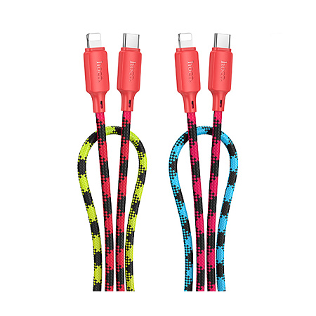 Кабель Lightning to Type-C (PD), HOCO, X116, 1м, разноцветный красный с желтым или синим