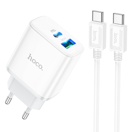 Сетевое зарядное устройство, 1 PD 20W + 1 USB 3.0 QC (C105A), HOCO, Type-C to Type-C, белый