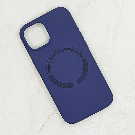 Чехол-накладка для iPhone 15, Silicon Case, магнитный (MagSafe), без лого, X-CASE, темно-синий