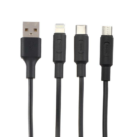USB дата кабель Lightning+Micro+Type-C, X25, HOCO, черный