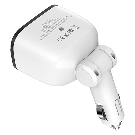 Разветвитель прикуривателя на 2 USB + 2 прикуривателя (display), Z28, HOCO, белый