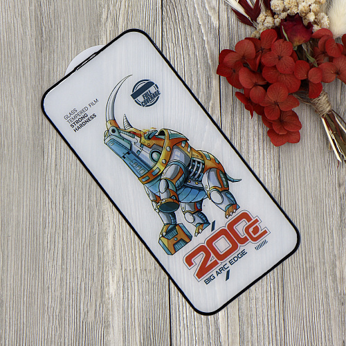 Защитное стекло на iPhone 14 Pro (6.1), носорог, с сеточкой для динамика, черное, X-CASE