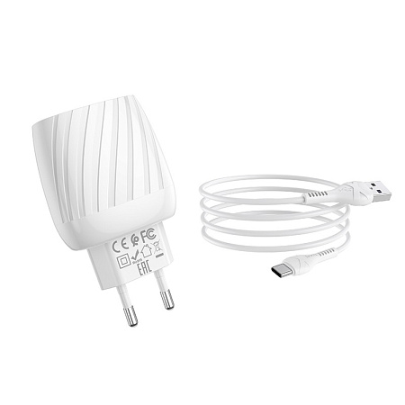 Сетевое зарядное устройство, 2 USB 2.4A (C78A), HOCO, Type-C, белый