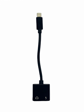 Переходник Lightning to наушники Lightning+зарядка, со шнуром, без bluetooth, музыка+зарядка, черный