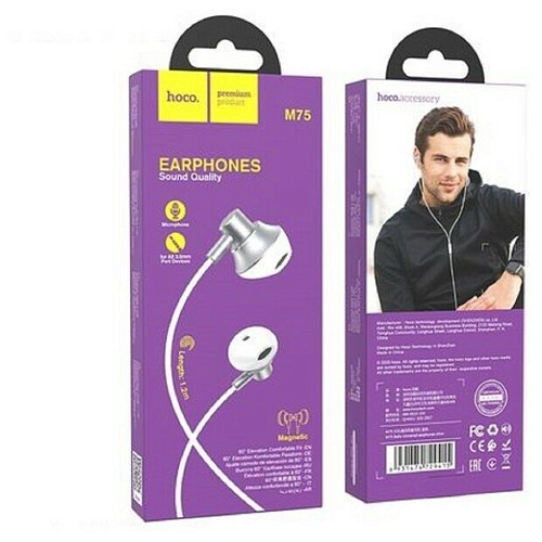 Проводные наушники M75 Belle Universal earphones, HOCO, белые