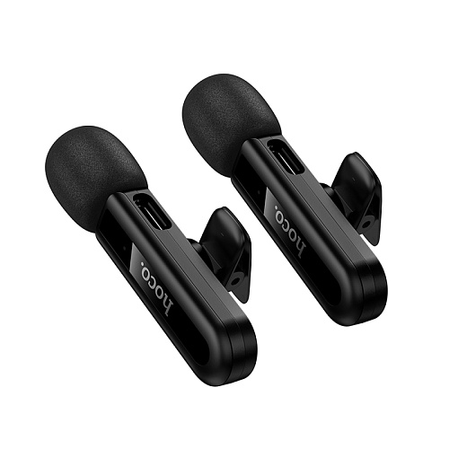 Беспроводной микрофон (2 шт) с приемником для Type-C и Lightning, L20A, HOCO, черный