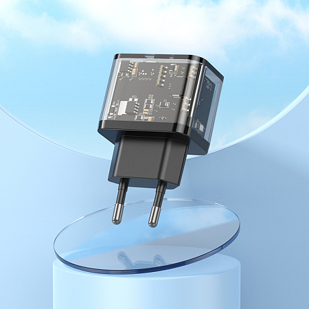Сетевое зарядное устройство, 1 PD 20W + 1 USB 3.0 QC (N34), HOCO, прозрачный черный