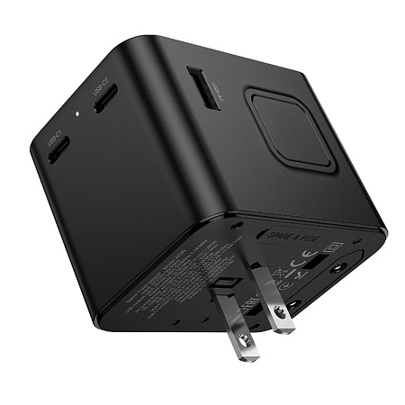 Переходник на розетку (все виды), 2 PD+2 USB, AC30, HOCO, черный