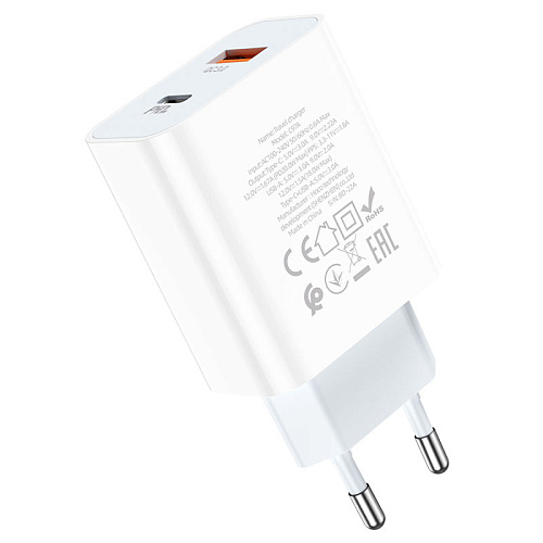 Сетевое зарядное устройство, 1 PD 20W + 1 USB 3.0 QC (C97A), HOCO, белый