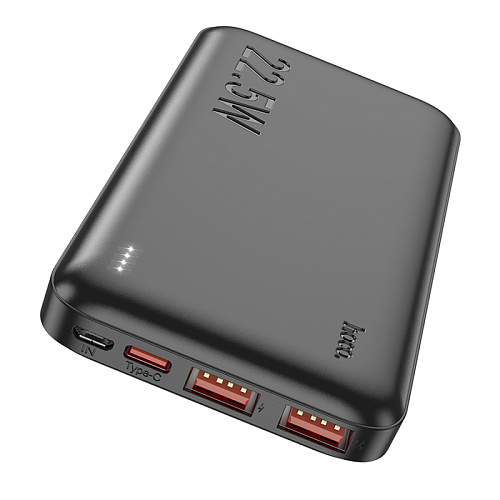 Универсальный Доп. Аккумулятор 10000mAh, J101, HOCO, выход: 2 USB (22.5W)+1 PD (20W), черный