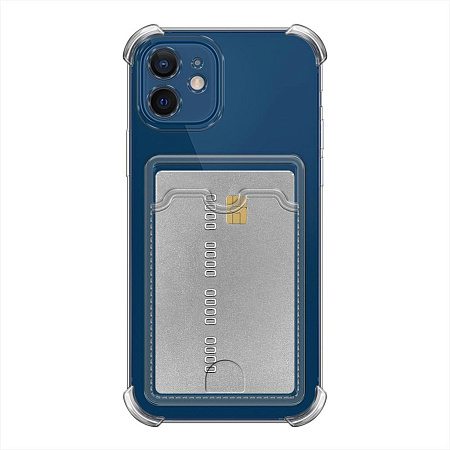 Чехол силиконовый для iPhone 12 (6.1), с карманом для карты, с защитой камеры, X-CASE, прозрачный