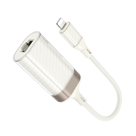 Переходник с lightning на RJ45, UA41A, HOCO, сеть: 10/100Mbps, цвет белый