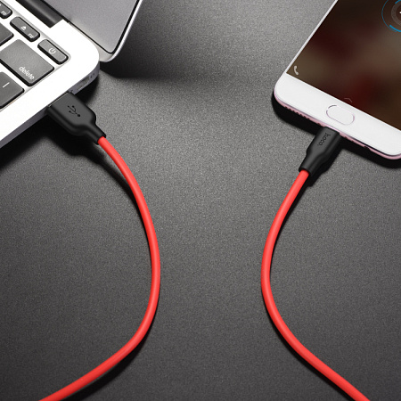 USB Кабель Micro, HOCO, X21 Plus, силиконовый, черно-красный