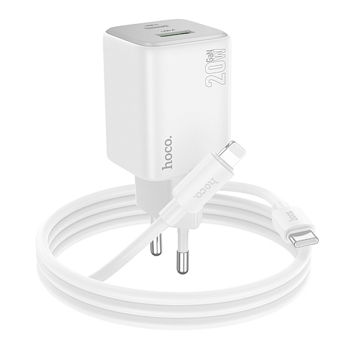 Сетевое зарядное устройство, 1 PD 20W + 1 USB 3.0 QC (N41), HOCO, Type-C to Lightning, белый