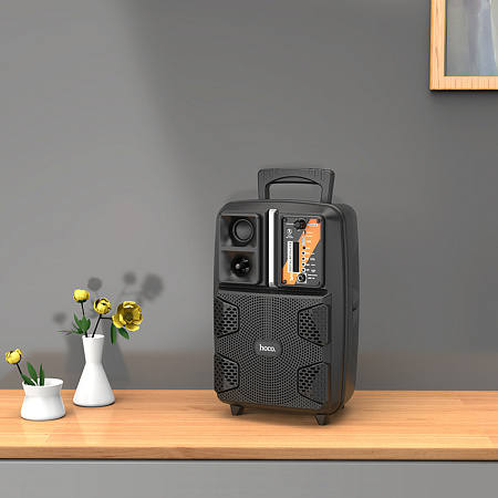 Колонка BS37, +1 проводной микрофон, Dancer outdoor wireless speaker , HOCO, черная