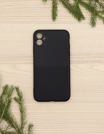 Чехол силиконовый для iPhone 12 (6.1), с карманом для карты, с защитой камеры, X-CASE, черный