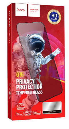 Защитное стекло на iPhone 13 Pro Max (6.7)/14 Plus, G15, HOCO, Guardian shield series full-screen anti-spy, черное