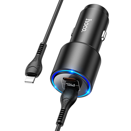 Автомобильное зарядное устройство, 2 PD QC3.0 40W (NZ3), HOCO, кабель Type-C to Lightning, черный