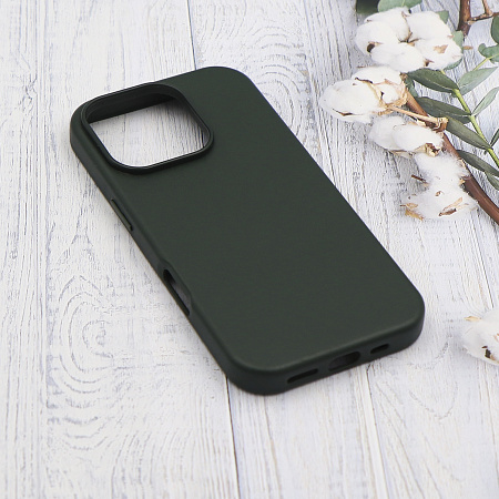 Чехол-накладка для iPhone 16 Pro, экокожа, магнитный (MagSafe), без лого, X-CASE, темно-зеленый
