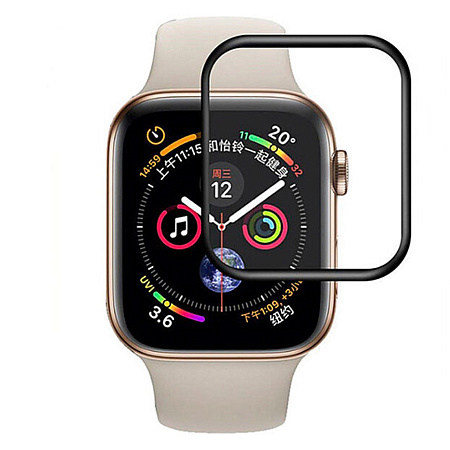 Защитное стекло на Apple Watch, 44mm, полный клей, прозрачное с черной рамкой